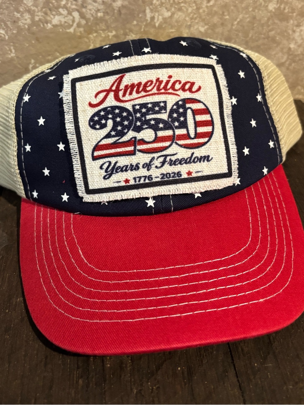 America 250 Years of Freedom Trucker Hat - Red, Navy, Cream